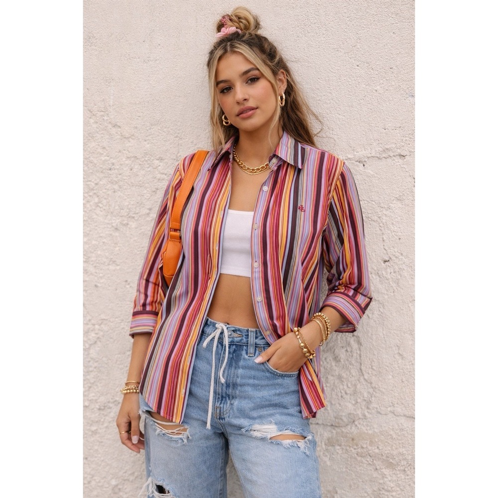 Lauren Ralph Lauren Women's Petite Small  Stripe Top Multicolor Y2K Retro Preppy